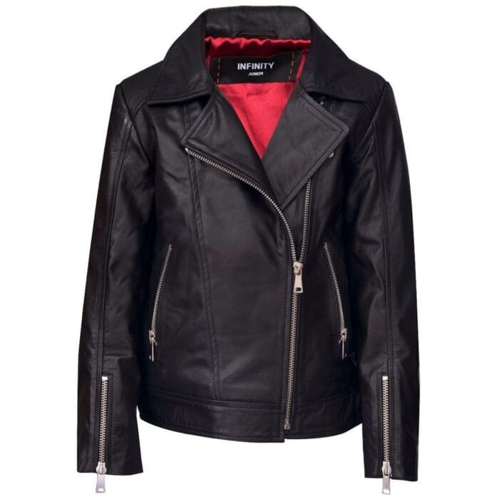 Girls Kids Real leather Biker Style Jacket Cross Zip Black Pink Age - Knighthood Store