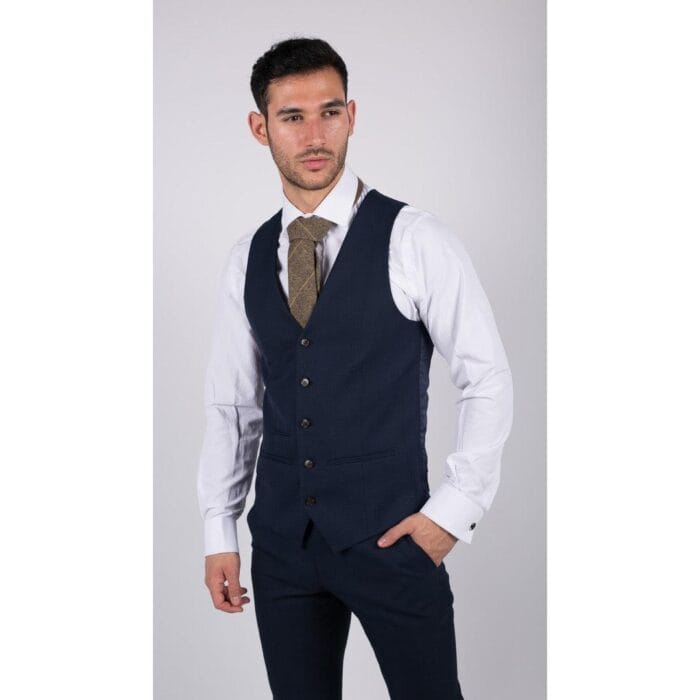 Mens Navy 3 Piece Suit Tailored Fit Smart Formal Classic Wedding Retro Vintage - Knighthood Store