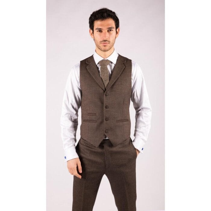 Mens Herringbone Tweed 3 Piece Suit Brown Classic Vintage Tailored Wedding Blinders - Knighthood Store