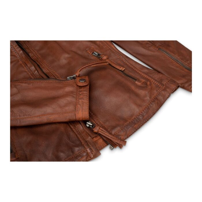 Ladies Womens Real Leather Vintage Slim Fit Biker Timber Leather Jacket - Knighthood Store