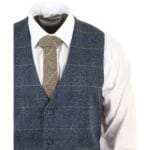 Mens Blue Check 3 Piece Suit Herringbone Tweed Vintage Tailored Fit Grey Velvet - Knighthood Store