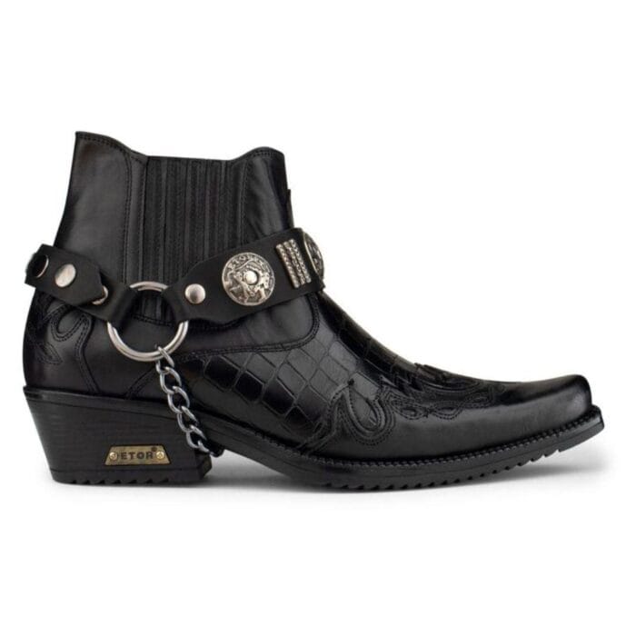 Mens Real Leather Crocodile Cowboy Ankle Boots Chain Western Cuban Heel Dancing - Knighthood Store
