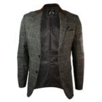 Mens Check Vintage Herringbone Tweed Tan Brown Blazer Jacket Fitted - Knighthood Store