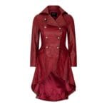 Women's Leather Jacket Tail Coat Gothic Double Breasted Trench Coat - Knighthood Store