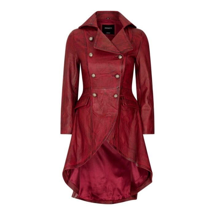 Women's Leather Jacket Tail Coat Gothic Double Breasted Trench Coat - Knighthood Store