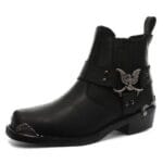 Mens Real Leather Lo Biker Boots Rock Punk Grinders Eagle Buckle Metal Toe - Knighthood Store