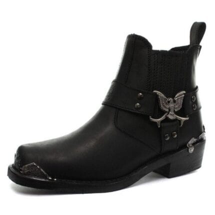 Mens Real Leather Lo Biker Boots Rock Punk Grinders Eagle Buckle Metal Toe - Knighthood Store