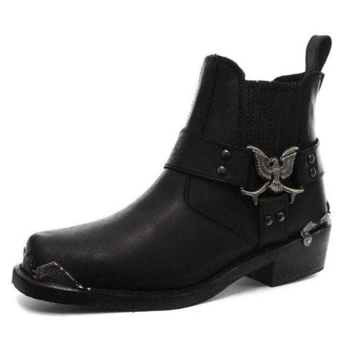 Mens Real Leather Lo Biker Boots Rock Punk Grinders Eagle Buckle Metal Toe - Knighthood Store