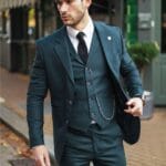 Men's 3 Piece Suit Classic Prince of Wales Check Olive Green Wedding Office Retro - Knighthood Store