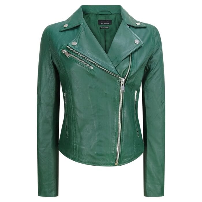 Womens Real Leather Biker Jacket Cross Zip Soft Slim Fit Brando Tan Brown Black Red Yellow - Knighthood Store