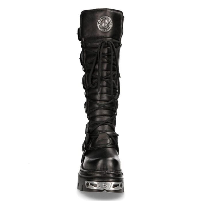 New Rock 272 Metallic Black Goth Knee High Zip Leather Buckle Boots Punk Emo - Knighthood Store