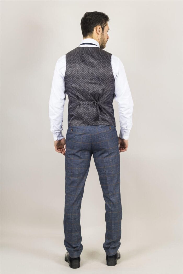 Men's Suit 3 Piece Navy Blue Checked Classic Plaid Tailored Fit Formal Dress - Knighthood Store
