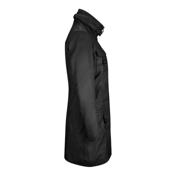 Black Tan Ladies Woman's Vintage Soft Washed Real Leather Jacket Trench Coat - Knighthood Store
