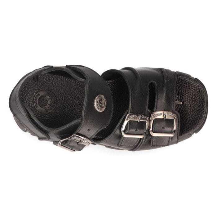 New Rock M-BIOS101-C2 Unisex Metallic Black 100% Leather Sandal Punk Rock Boots - Knighthood Store