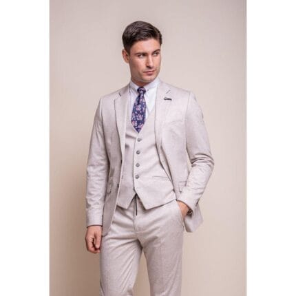 Mens Cream 3 Piece Suit Lightweight Tailored Fit - Knighthood Store