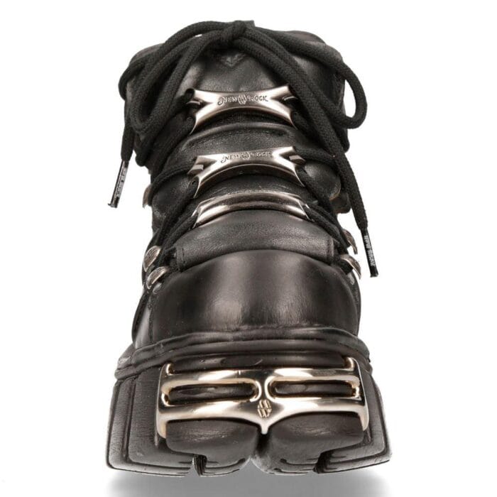 M106-s1 - New Rock Tower Unisex Metallic Black Natural Leather Biker Gothic Boots - Knighthood Store