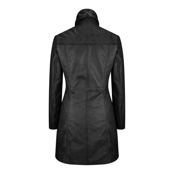 Black Tan Ladies Woman's Vintage Soft Washed Real Leather Jacket Trench Coat - Knighthood Store