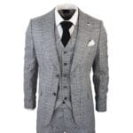 Men's Grey 3 Piece Suit Prince Of Wales Check Formal Business Dress Suits - Knighthood Store