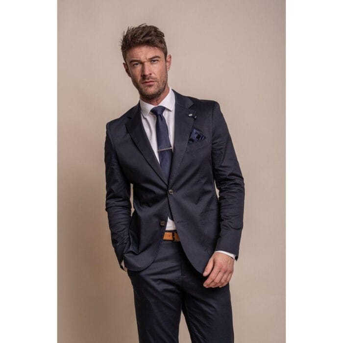 Mens Navy 2 Piece Suit Lightweight Cotton - Knighthood Store