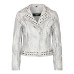 Women's Leather Jacket Cross Zip Studded Moto Brando Biker Coat - Knighthood Store