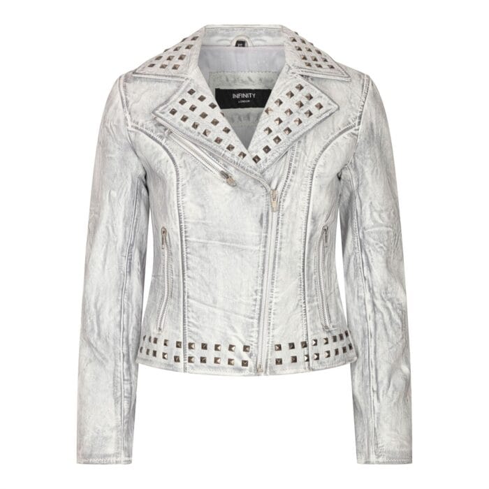 Women's Leather Jacket Cross Zip Studded Moto Brando Biker Coat - Knighthood Store