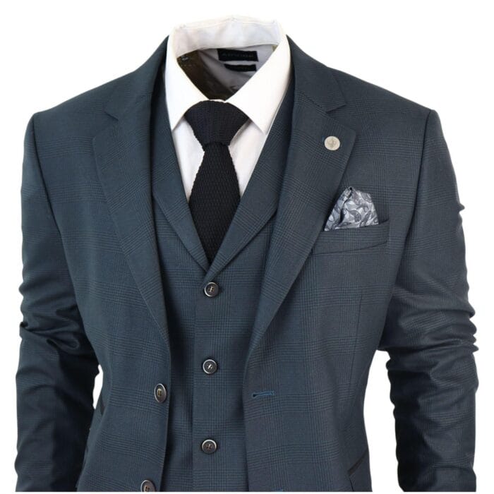 Men's 3 Piece Suit Classic Prince of Wales Check Olive Green Wedding Office Retro - Knighthood Store