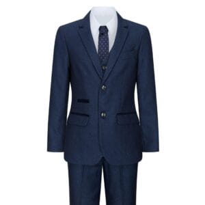 Boys Navy Blue 3 Piece Tweed Birdseye Suit Smart Formal Wedding Classic 1920s - Knighthood Store