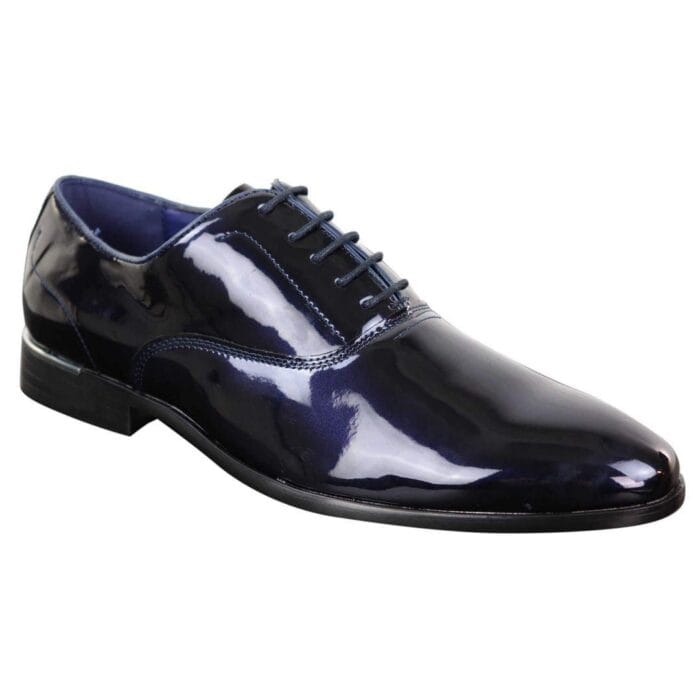 Mens Laced Shoes Shiny Patent Italian Design Silver Metal Classic Smart Formal - Knighthood Store