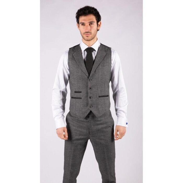 Mens Classic 3 Piece Suit Prince Of Wales Check Grey Tailored Fit Vintage Wedding - Knighthood Store