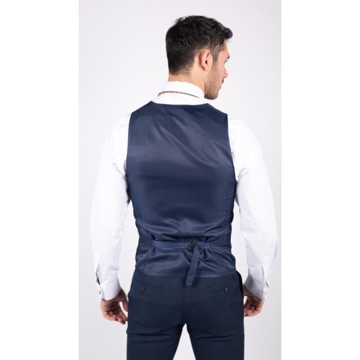 Mens Navy 3 Piece Suit Tailored Fit Smart Formal Classic Wedding Retro Vintage - Knighthood Store