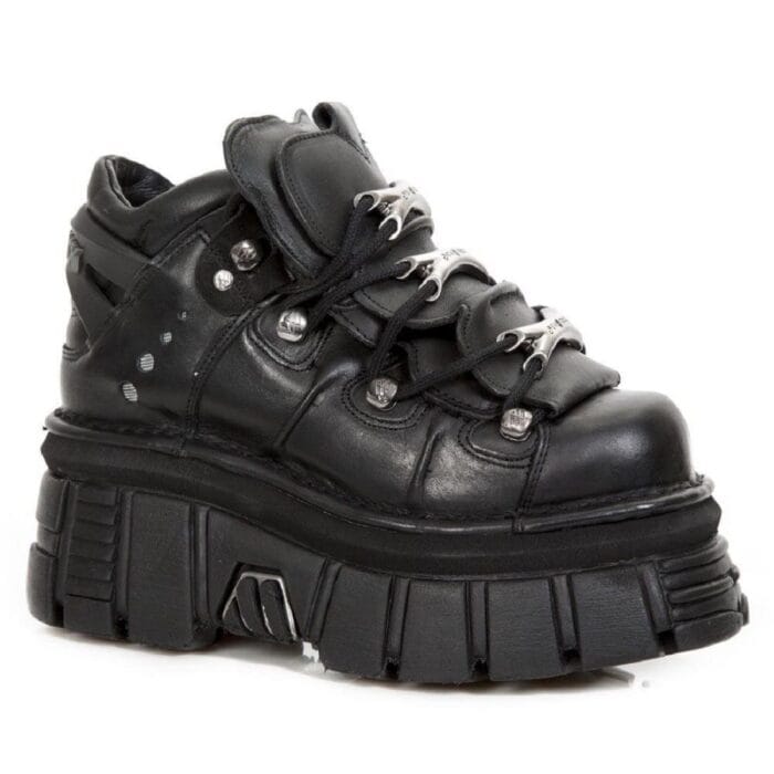 New Rock M.106-S29 TOWER SHOES Metallic Black Leather Biker Gothic Boots - Knighthood Store
