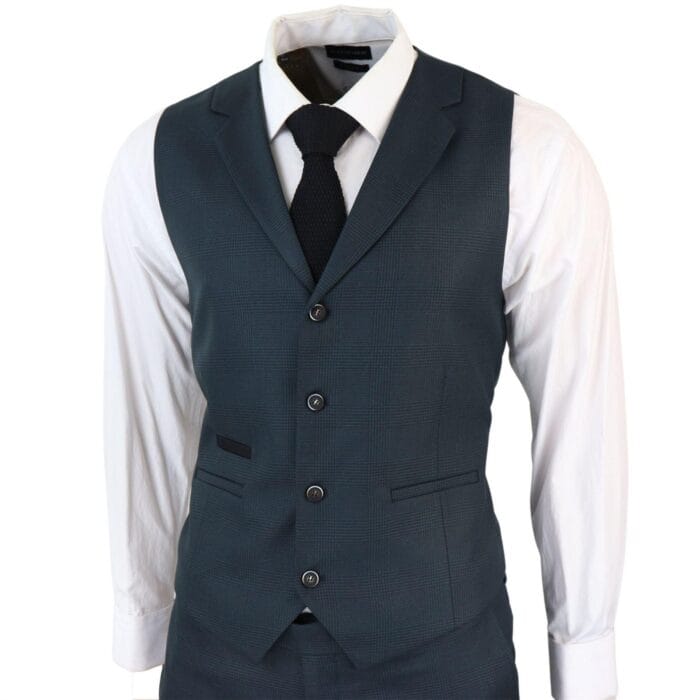 Men's 3 Piece Suit Classic Prince of Wales Check Olive Green Wedding Office Retro - Knighthood Store