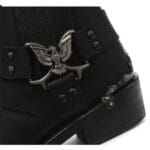 Mens Real Leather Lo Biker Boots Rock Punk Grinders Eagle Buckle Metal Toe - Knighthood Store