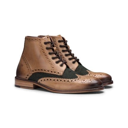 Mens Real Leather Vintage Boots Brogues Suede Tweed Laced Smart Formal - Knighthood Store