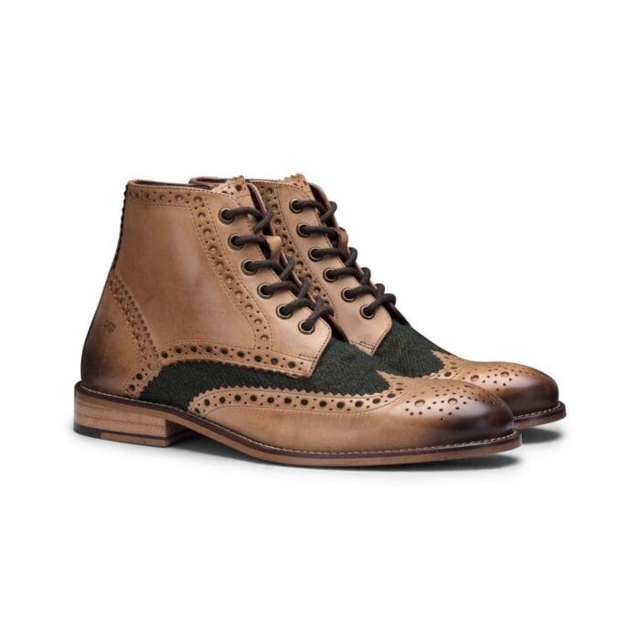 Mens Real Leather Vintage Boots Brogues Suede Tweed Laced Smart Formal - Knighthood Store