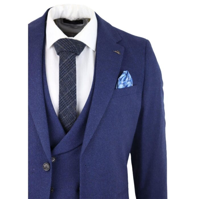 Mens Wool 3 Piece Blue Suit Double Breasted Waistcoat Wedding Party Vintage 1920s - Knighthood Store