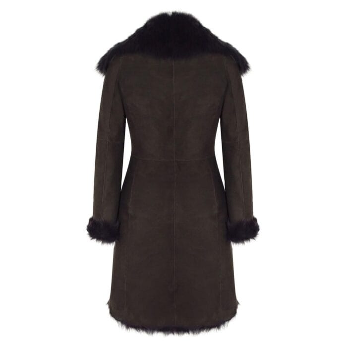 Brown Luxury 3/4 Length Ladies Suede Real Toscana Sheepskin Coat Tailored Fit - Knighthood Store