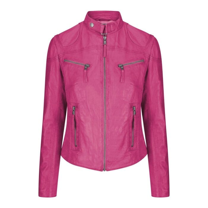 Ladies Women Genuine Real Leather Slim Fit Navy Biker Jacket - Knighthood Store