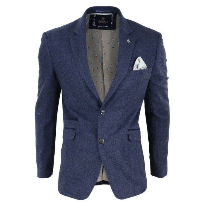 Mens Peaky Blinders Wool Herringbone Tweed Blazer Jacket Blue Brown Vintage - Knighthood Store