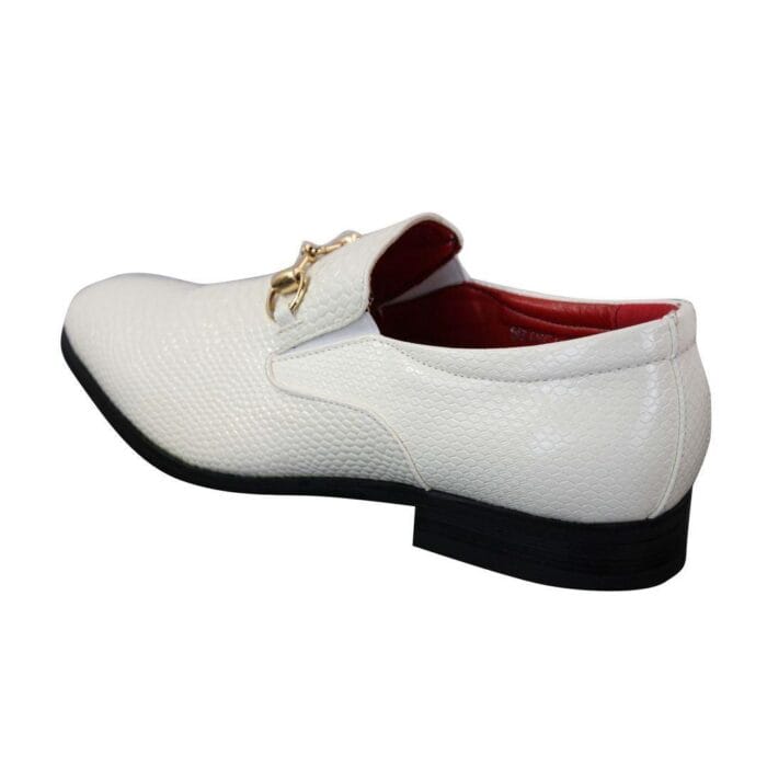 Mens Black Patent Shiny Slip On PU Snake Crocodile Leather Shoes Gold Buckle - Knighthood Store