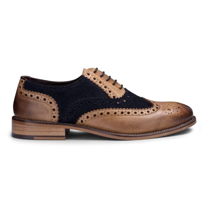 Mens Real Leather Vintage Shoes Brogues 1920s Suede Tweed Laced Shoes Smart Formal - Knighthood Store