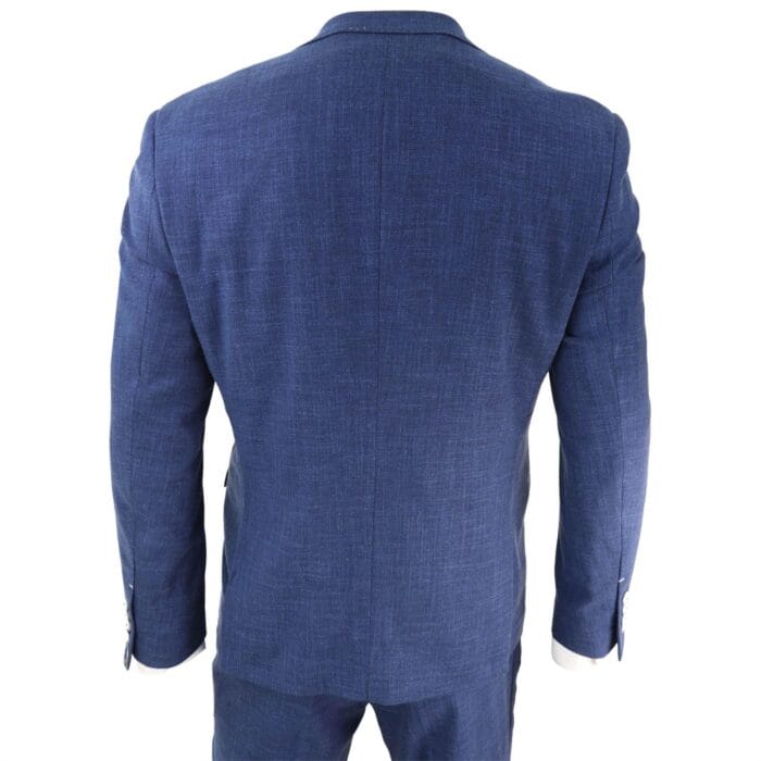 Mens 3 Piece Suit Blue Summer Linen Tailored Fit Wedding Prom Classic - Knighthood Store