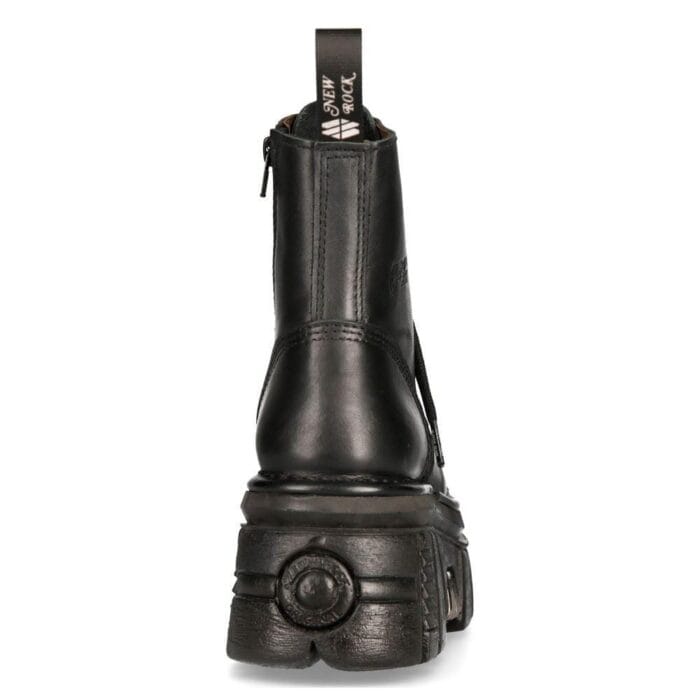 New Rock M-NewMILI083-S21 TOWER COMBAT BOOTS Black Leather Platform Biker Shoes - Knighthood Store