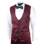 Mens Marc Darcy Velvet Paisley Burgundy Fit 3 Piece Suit Tuxedo Dinner Jacket Wedding - Knighthood Store
