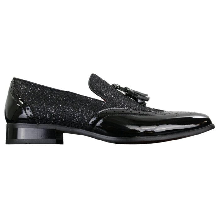 Mens Smart Party Shiny Tassle Shoes Red Silver Black Gold Slip On Patent Leather - Knighthood Store