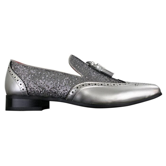 Mens Smart Party Shiny Tassle Shoes Red Silver Black Gold Slip On Patent Leather - Knighthood Store