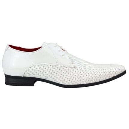 Mens Shoes Smart Formal Perforated Pointed Laced Black Red White Patent Leather PU - Knighthood Store