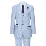 Boys 3 Piece Check Suit Tweed Light Blue Tailored Fit Wedding Peaky Classic - Knighthood Store