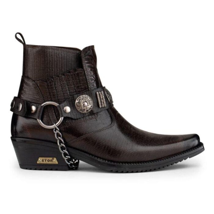 Mens Real Leather Cowboy Riding Ankle Boots Chain Western Heel Dancing - Knighthood Store