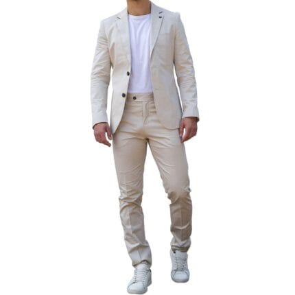 Mens 2 Piece Summer Suit Beige Office Wedding Smart Casual Classic Italian Tailored Fit - Knighthood Store